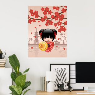 Red Sakura Kokeshi Doll - Japanisch Geisha Poster
