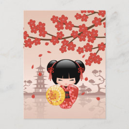 Red Sakura Kokeshi Doll - Japanisch Geisha Postkarte