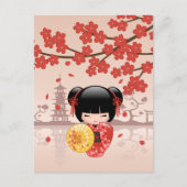 Red Sakura Kokeshi Doll - Japanisch Geisha Postkarte (Vorderseite)
