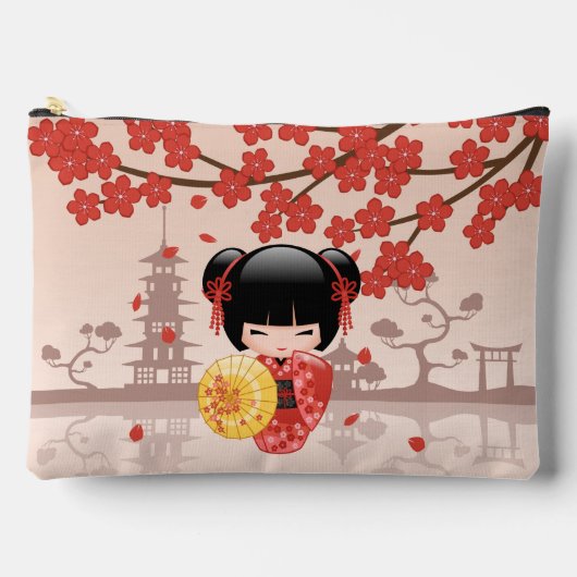 Red Sakura Kokeshi Doll - Japanisch Geisha Zubehörtasche (Vorderseite)