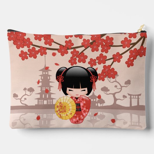 Red Sakura Kokeshi Doll - Japanisch Geisha Zubehörtasche (Rückseite)