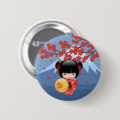 Red Sakura Kokeshi Doll - Niedlich Geisha Girl Button (Vorne & Hinten)