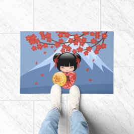 Red Sakura Kokeshi Doll - Niedlich Geisha Girl Fußmatte