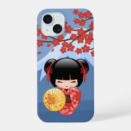 Red Sakura Kokeshi Doll - Niedlich Geisha Girl iPhone 15 Hülle
