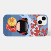 Red Sakura Kokeshi Doll - Niedlich Geisha Girl iPhone Hülle (Rückseite (Horizontal))