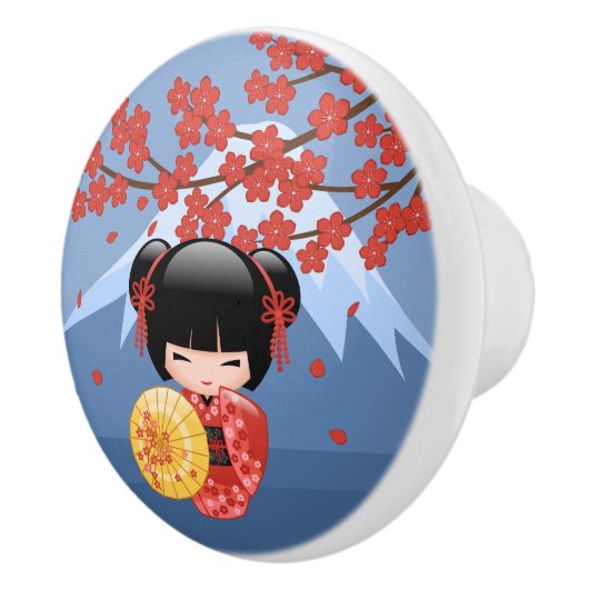 Red Sakura Kokeshi Doll - Niedlich Geisha Girl Keramikknauf (Rechts)