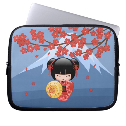Red Sakura Kokeshi Doll - Niedlich Geisha Girl Laptopschutzhülle (Vorderseite)