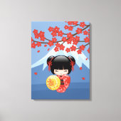 Red Sakura Kokeshi Doll - Niedlich Geisha Girl Leinwanddruck (Vorderseite)