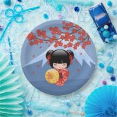 Red Sakura Kokeshi Doll - Niedlich Geisha Girl Pappteller (Party)