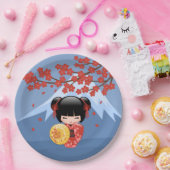 Red Sakura Kokeshi Doll - Niedlich Geisha Girl Pappteller (Party)
