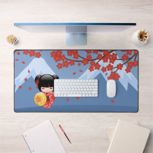 Red Sakura Kokeshi Doll - Niedlich Geisha Girl Schreibtischunterlage