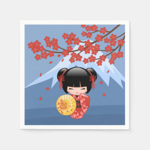 Red Sakura Kokeshi Doll - Niedlich Geisha Girl Serviette