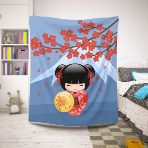 Red Sakura Kokeshi Doll - Niedlich Geisha Girl Sherpadecke