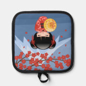 Red Sakura Kokeshi Doll - Niedlich Geisha Girl Topflappen (Vorderseite)