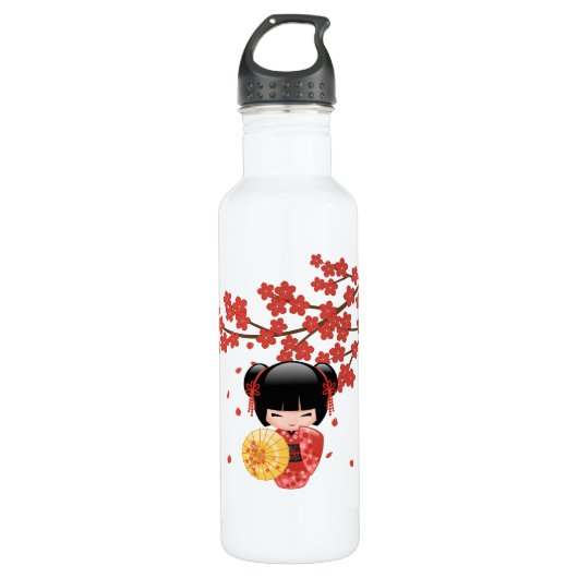 Red Sakura Kokeshi Doll - Niedlich Japanisch Geish Trinkflasche (Vorderseite)