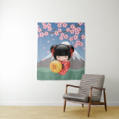 Red Sakura Kokeshi Doll - Niedlich Japanisch Geish Wandteppich (Beispiel)