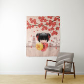 Red Sakura Kokeshi Doll - Niedlich Japanisch Geish Wandteppich (Beispiel)