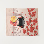 Red Sakura Kokeshi Doll - Niedlich Japanisch Geish Wandteppich (Vorderseite (Horizontal))
