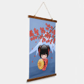 Red Sakura Kokeshi Doll - Niedlich Japanisch Geish Wandteppich Mit Holzrahmen (Gewinkelt)