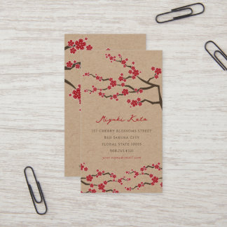 Red Sakura Oriental Chic Zen Cherry Blossoms Kraft Visitenkarte