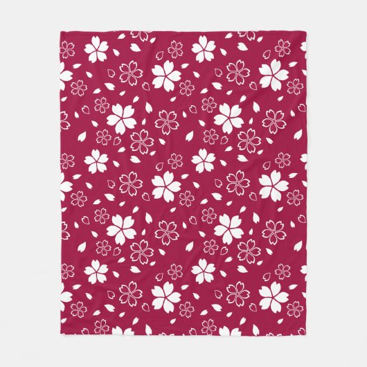 Red Sakura Pattern Fleece Blanket (Vorderseite)