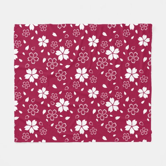 Red Sakura Pattern Fleece Blanket (Vorderseite (Horizontal))