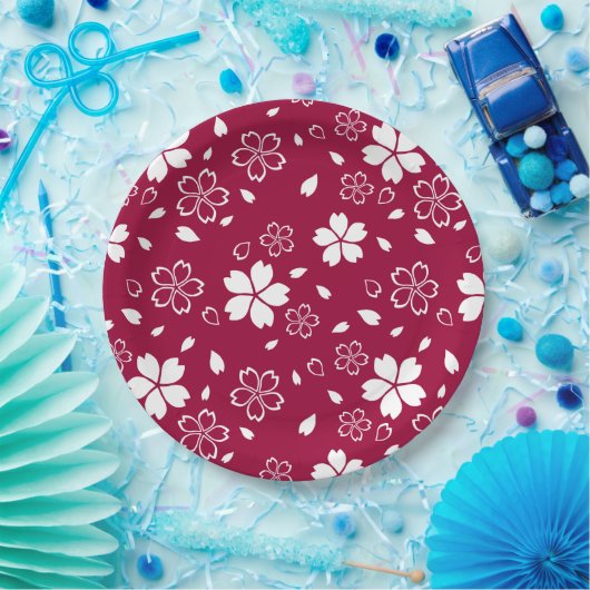 Red Sakura Pattern Pappteller (Party)