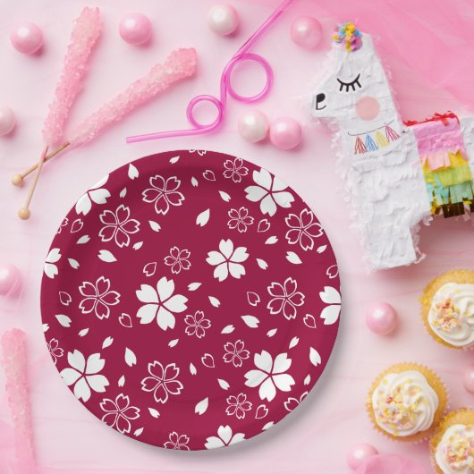 Red Sakura Pattern Pappteller (Party)