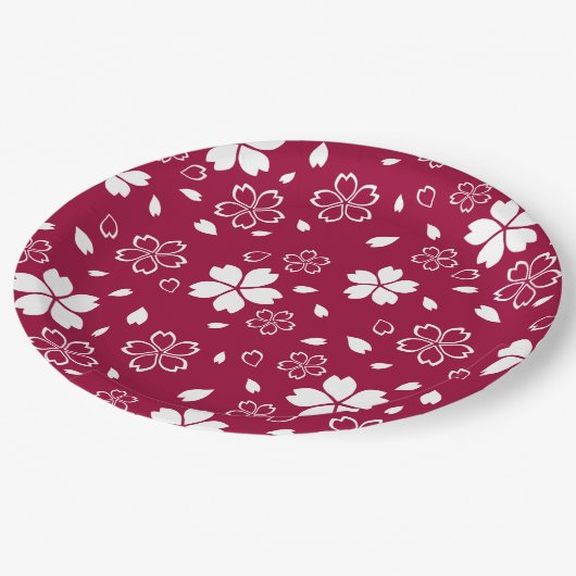 Red Sakura Pattern Pappteller (Schrägansicht)