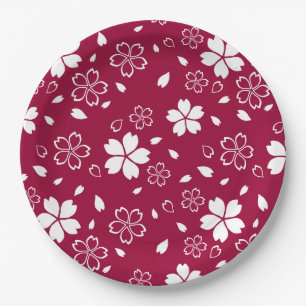 Red Sakura Pattern Pappteller