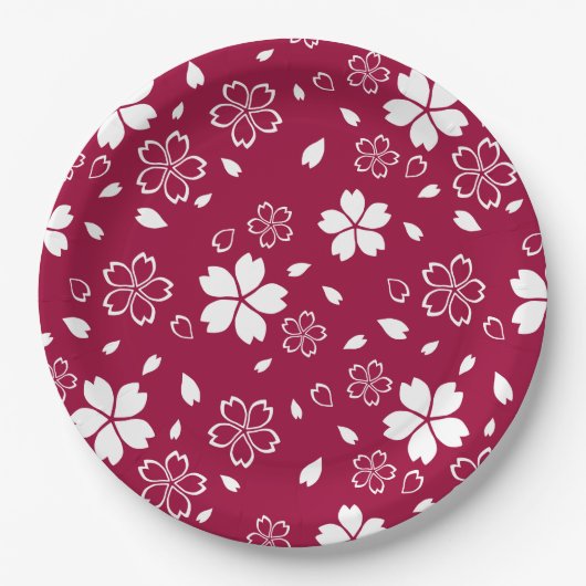 Red Sakura Pattern Pappteller (Vorderseite)