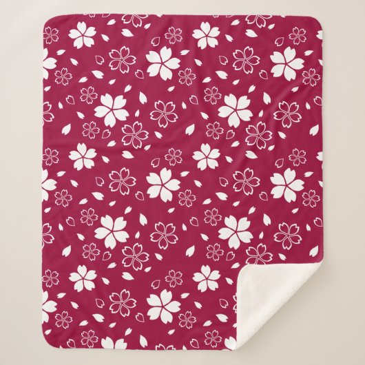 Red Sakura Pattern Sherpa Blanket Sherpadecke (Vorderseite)