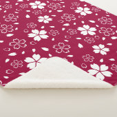 Red Sakura Pattern Sherpa Blanket Sherpadecke (3/4)