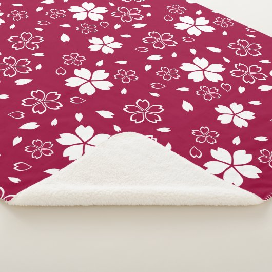 Red Sakura Pattern Sherpa Blanket Sherpadecke (3/4)