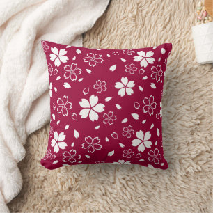 Red Sakura Pattern Throw Kissen