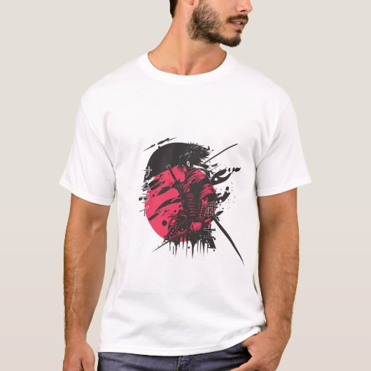 Red Samurai Warrior Ink Art T-Shirt | Japanese Kat (Vorderseite)