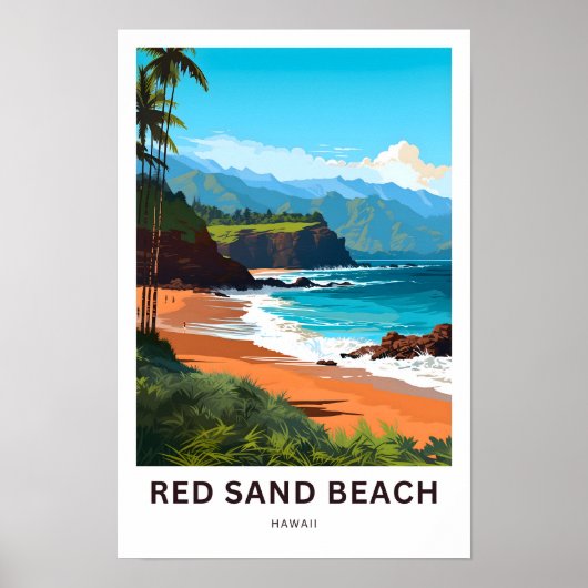 Red Sand Beach Hawaii Travel Print Poster (Vorne)
