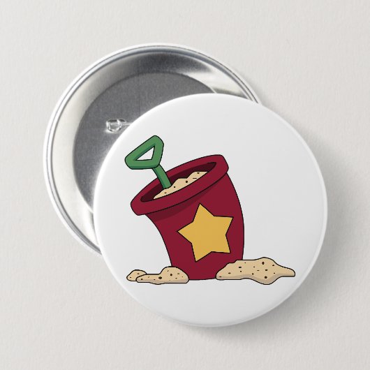 Red Sand Bucket mit Star und Shovel Button (Vorne & Hinten)