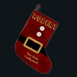 Red Santa Anzug Christmas Ich habe wirklich versuc Kleiner Weihnachtsstrumpf<br><div class="desc">Rot und Imitate Gold Glitzer Santa Claus Anzug mit Schneeflocken und "Lieber Santa,  ich wirklich versucht" Typografie. Verwenden Sie das Tool Anpassen,  um eigene Textinitialen hinzuzufügen,  Schriftart zu ändern. Siehe auch meine Winter Holidays Geschenksammlung.</div>