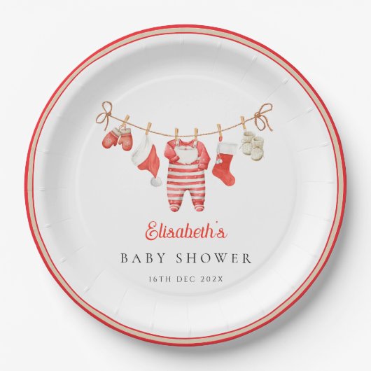 Red Santa Baby Baby Shower Pappteller (Vorderseite)