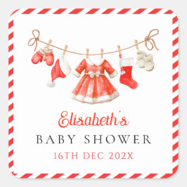 Red Santa Baby Baby Shower Quadratischer Aufkleber