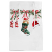 Red Santa Baby Bear Weihnachtskleidung Bokeh Mittlere Geschenktüte (Rückseite)