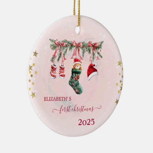 Red Santa Baby Bekleidung Weihnachtsleinenfest Keramik Ornament (Rechts)