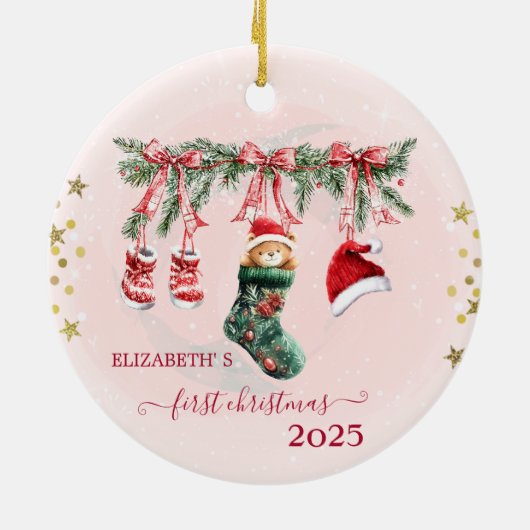 Red Santa Baby Bekleidung Weihnachtsleinenfest Keramik Ornament (Hinten)