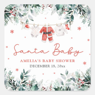 Red Santa Baby Christmas Baby Kleidung Baby Dusche Quadratischer Aufkleber