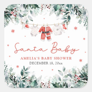 Red Santa Baby Christmas Baby Kleidung Baby Dusche Quadratischer Aufkleber