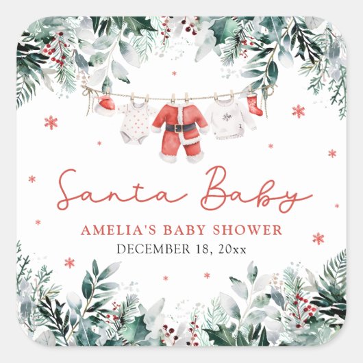 Red Santa Baby Christmas Baby Kleidung Baby Dusche Quadratischer Aufkleber (Vorderseite)