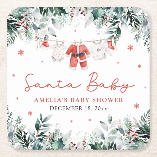 Red Santa Baby Christmas Baby Kleidung Baby Dusche Rechteckiger Pappuntersetzer (Vorderseite)