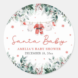 Red Santa Baby Christmas Baby Kleidung Baby Dusche Runder Aufkleber
