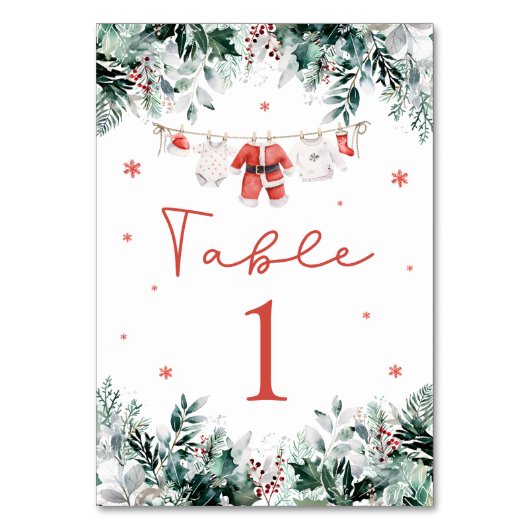 Red Santa Baby Christmas Baby Kleidung Baby Dusche Tischnummer (Rückseite)